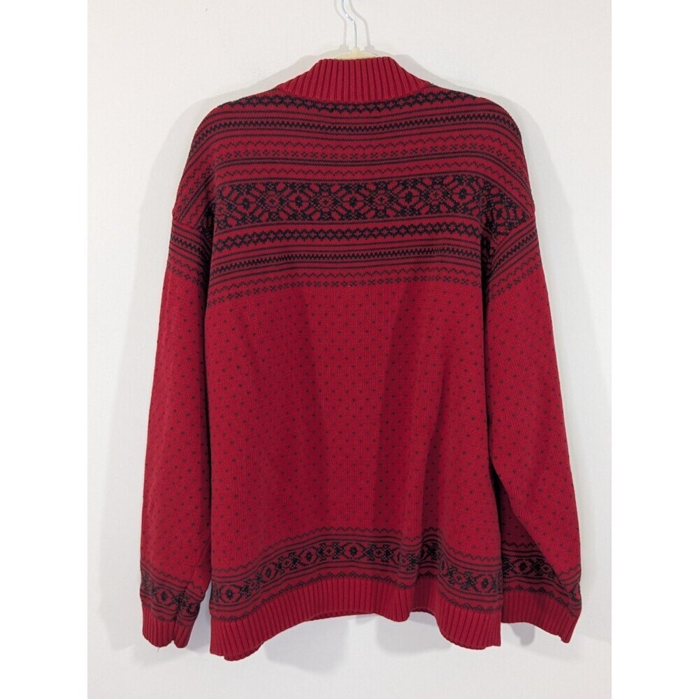 Chaps Sweater Mens 4XB Red Nordic Birdseye 100% Cotton 1/4 Zip Knit Preppy - Picture 8 of 8